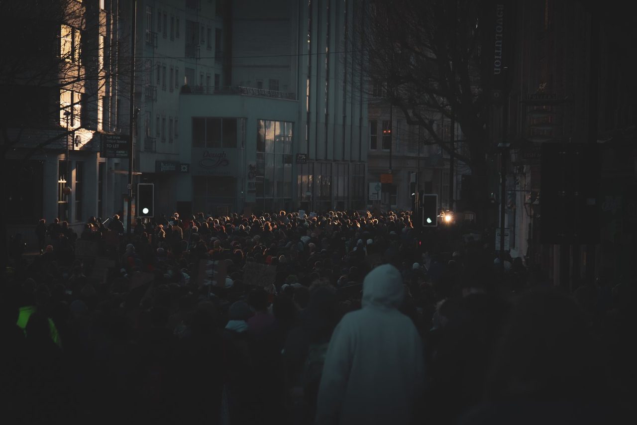 A street protest in action — the kind of scene the government moved to prevent.